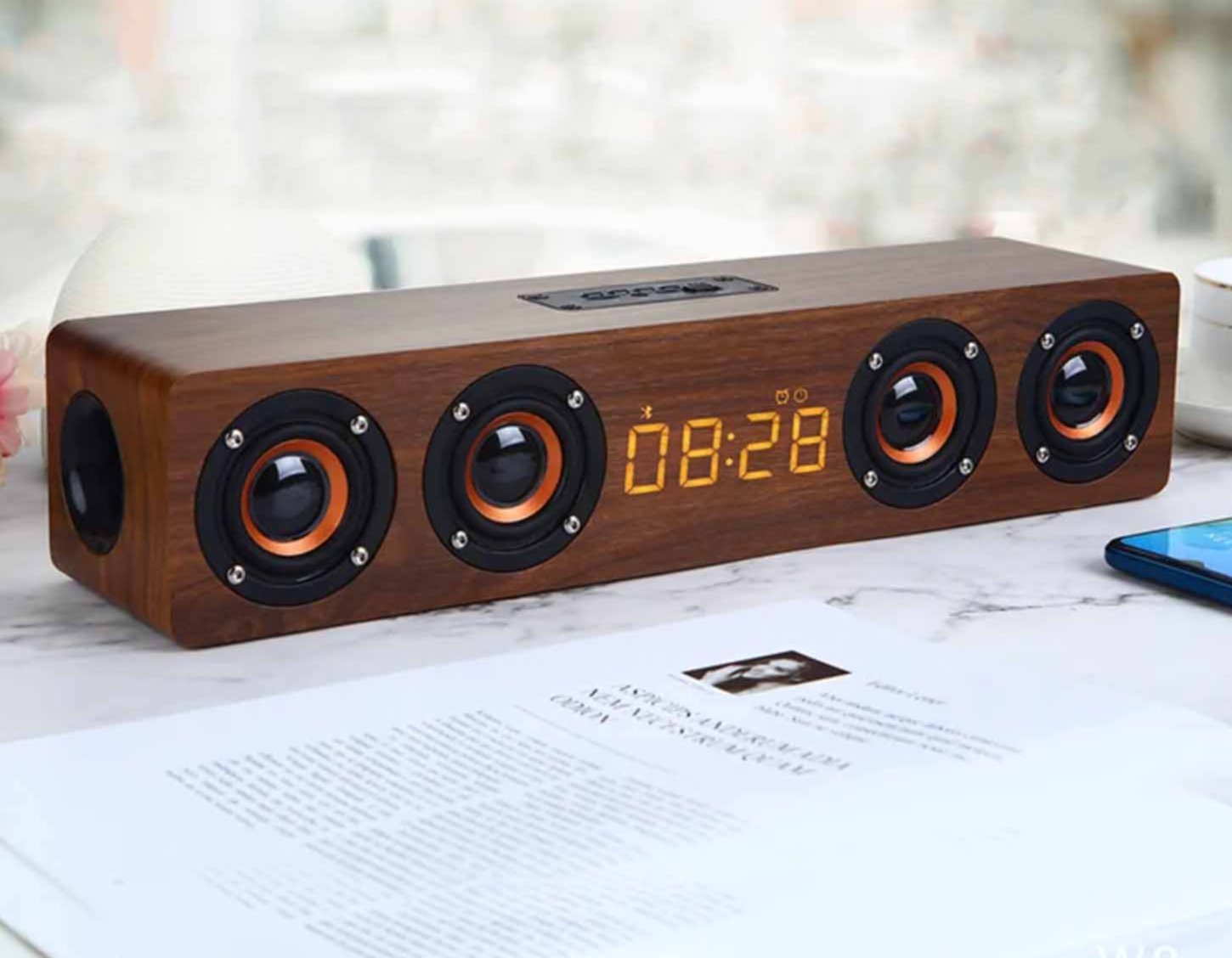 Coluna MOUZYUAN Bluetooth - Em Madeira com Ecrã e Subwoofer Coluna MOUZYUAN Bluetooth - Em Madeira com Ecrã e Subwoofer